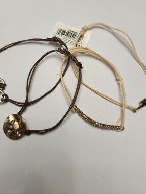 Joe Fresh Brown and Cream Cord Bracelet Set with Gold Accents